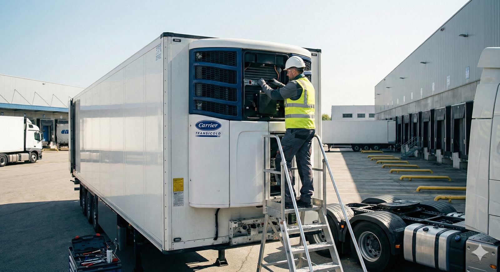 فني متخصص يعمل على وحدة تبريد صناعية بدقة عالية في المملكة